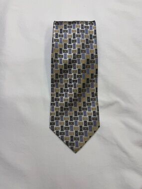 Valentino Uomo Silk Geometric Pattern Men's‎ Designer Tie Beige Black Blue